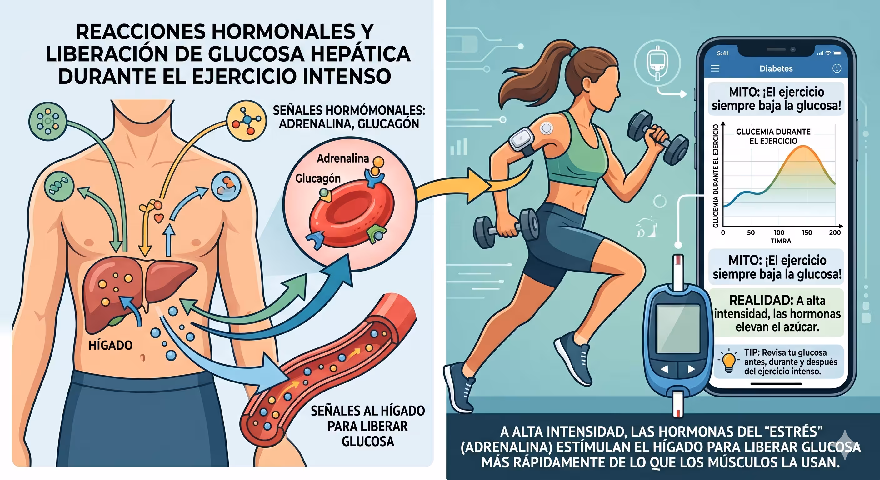 Subida de glucosa durante el ejercicio por adrenalina