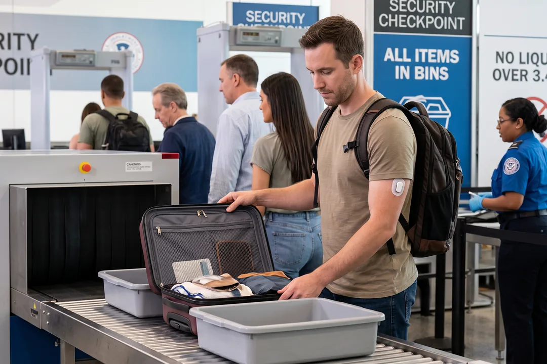 Sensores y bombas de insulina en el control de seguridad del aeropuerto